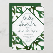 Monstera Tropical Leaf Pattern Baby shower Kaart (Voorkant / Achterkant)