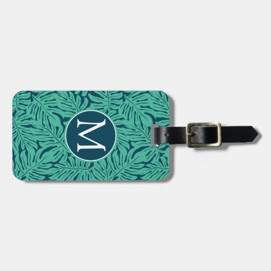 Monstera Tropical Leaf Pattern | Monogram Bagagelabel (Voorkant horizontaal)