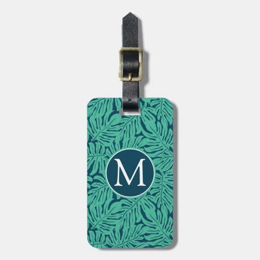 Monstera Tropical Leaf Pattern | Monogram Bagagelabel (Voorkant verticaal)
