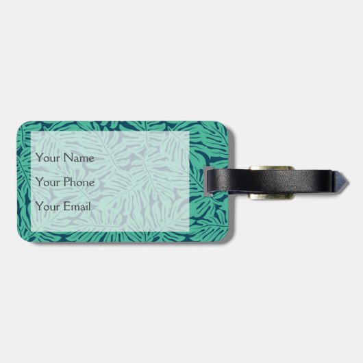 Monstera Tropical Leaf Pattern | Monogram Bagagelabel (Achterkant horizontaal)