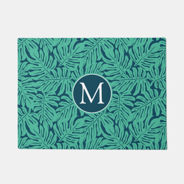 Monstera Tropical Leaf Pattern | Monogram Deurmat (Voorkant)
