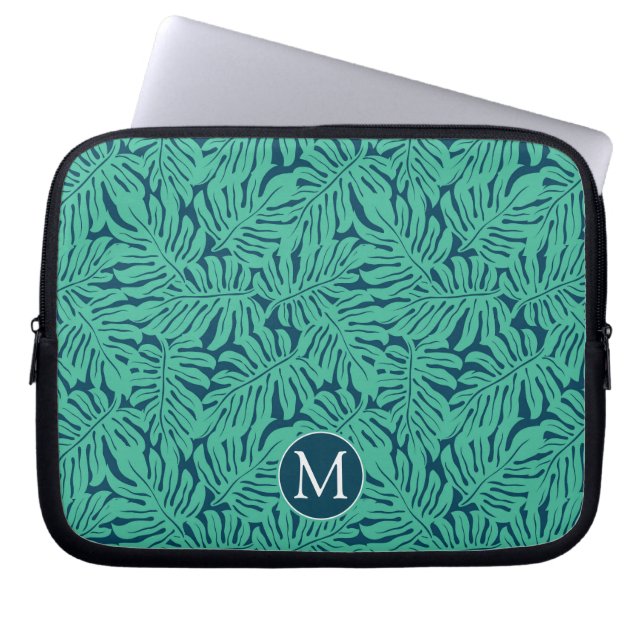 Monstera Tropical Leaf Pattern | Monogram Laptop Sleeve (Voorkant)