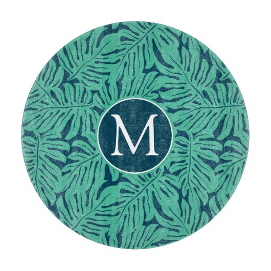Monstera Tropical Leaf Pattern | Monogram Snijplank (Voorkant)