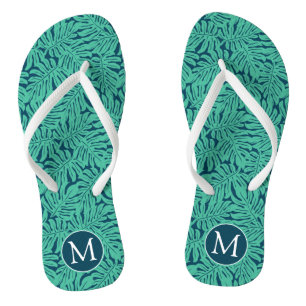 Monstera Tropical Leaf Pattern Monogram Teenslippers