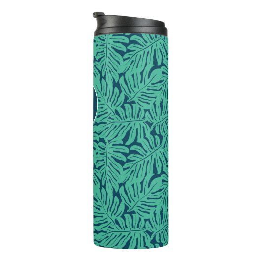 Monstera Tropical Leaf Pattern | Monogram Thermosbeker (Geroteerd rechts)