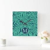 Monstera Tropical Leaf Pattern | Monogram Vierkante Klok (Huis)