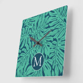 Monstera Tropical Leaf Pattern | Monogram Vierkante Klok (Hoek)