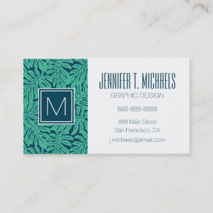 Monstera Tropical Leaf Pattern Monogram Visitekaartje