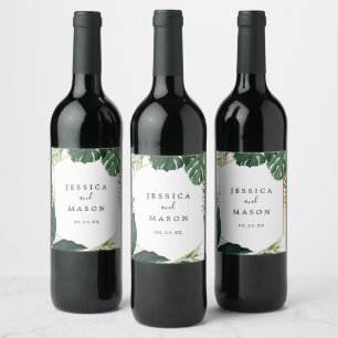 Monstera Tropical Mariage Étiquettes de vin