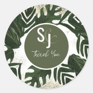 Monstera Tropisch Nep Goud Spat Water Bruiloft Sui Ronde Sticker