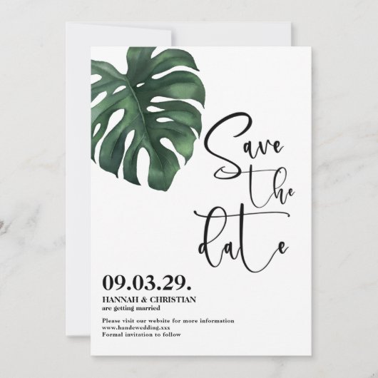 Monstera Tropisch Palmblad Sla de datum op Save The Date (Voorkant)