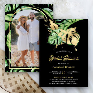 Monstera Tropische Palm Foto Zwarte Bruidsdouche Kaart