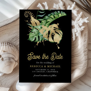 Monstera Tropische Palm Foto Zwarte Trouwdag Save The Date