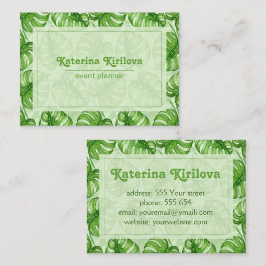 Monstera verlaat tropisch ontwerp visitekaartje (Voorkant / Achterkant)