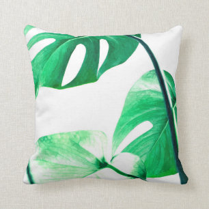 Monstera verlaat waterverf tropische palm kussen