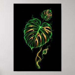 Monstera Vert et Or – Poster Plante en Fumée, Déco