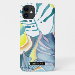 Monstera Waterverf Abstract Kunstnaam Telefoongeva iPhone 11 Hoesje