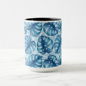 Monstera waterverf patroon blauw mok (Midden)