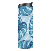 Monstera waterverf patroon blauw thermosbeker (Gedraaid links)