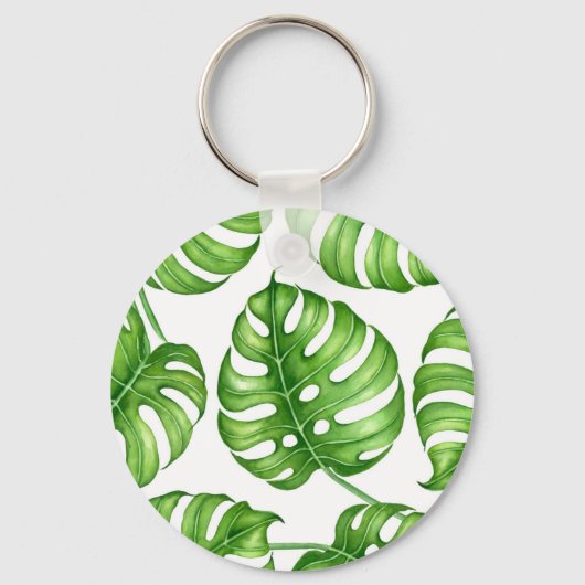 Monstera waterverf patroon sleutelhanger (Voorkant)
