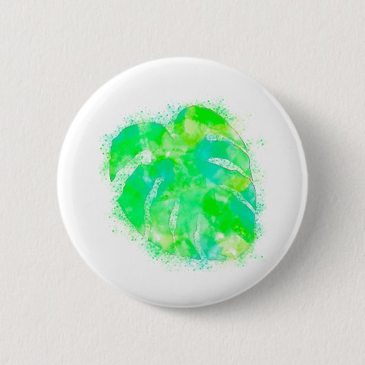 Monstera Waterverf Ronde Button 5,7 Cm (Voorkant)