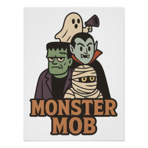 Monsterbende Frankenstein Dracula Mummie Geest Perfect Poster