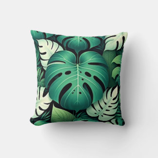 Monstère verte luxuriante feuille Coussin