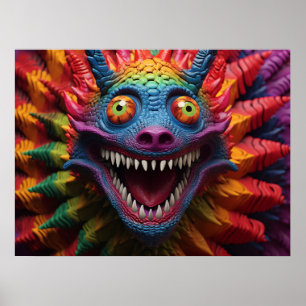 Monstergezicht in regenboogkleuren poster