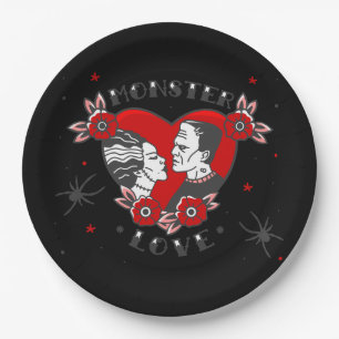 monsterliefde rockabilly frankenstein valentijn papieren bordje