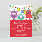 Monsters Birthday Invitation Boys Colorful Monster Kaart (Staand voorkant)