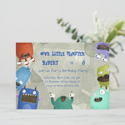 Monsters Birthday Party Invitation Kaart (Staand voorkant)
