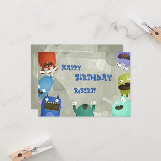 Monsters Bonne carte de voeux pour enfant d'annive (Devant/Arrière en situation)