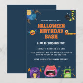 Monsters Halloween Birthday Uitnodiging (Voorkant / Achterkant)