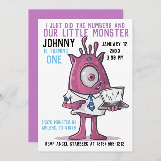 Monsters Invitations de fête d'anniversaire Monste (Devant / Derrière)