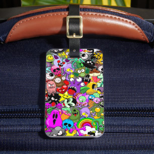 Monsters Leuke Karakters Halloween Patroon Bagagelabel