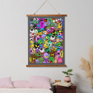 Monsters Leuke Karakters Halloween Patroon Hangend Wandkleed