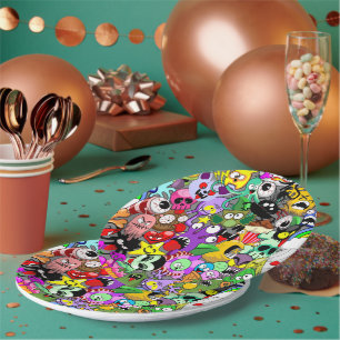 Monsters Leuke Karakters Halloween Patroon Papieren Bordje