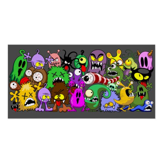 Monsters Leuke Karakters Halloween Patroon Perfect Poster (Voorkant)