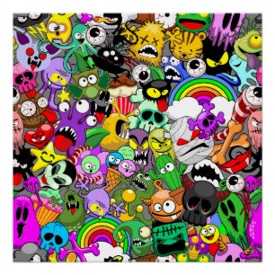 Monsters Leuke Karakters Halloween Patroon Perfect Poster