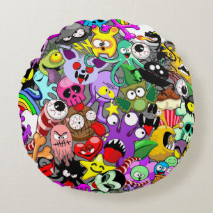 Monsters Leuke Karakters Halloween Patroon Rond Kussen