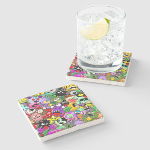 Monsters Leuke Karakters Halloween Patroon Stenen Onderzetter