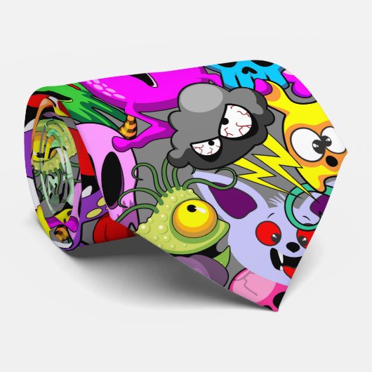 Monsters Leuke Karakters Halloween Patroon Stropdas (Opgerold)