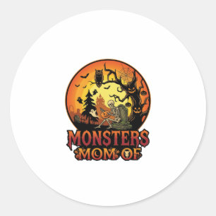 Monsters Moeder Halloween Skelet Pompoen Uil Griez Ronde Sticker
