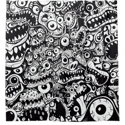 monsters patroon lelijk abstract spooky eng grieze douchegordijn (Voorkant)