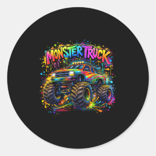 Monstertruck retro kleurrijke graffiti peuters ronde sticker