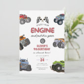 Monstertruck, start je motor jongen 9e verjaardag kaart (Staand voorkant)
