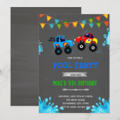 Monstertruck zwembadfeestje kaart (Voorkant / Achterkant)