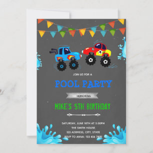 Monstertruck zwembadfeestje kaart