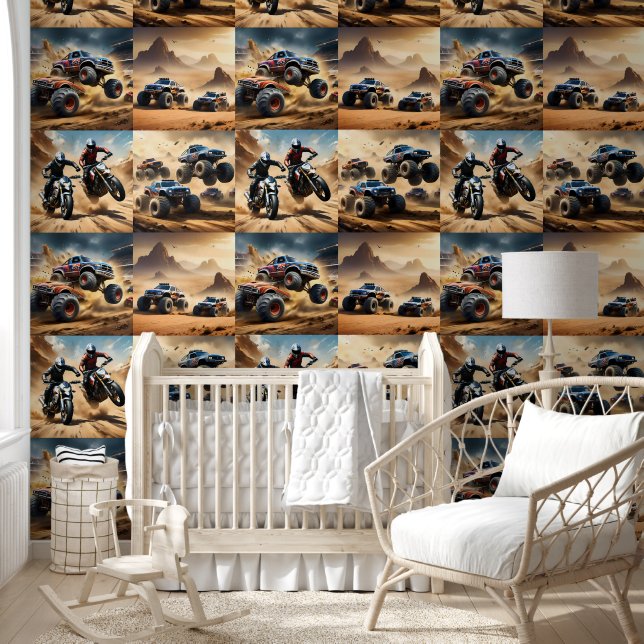 monstertrucks en -motoren, behang (Kinderen)