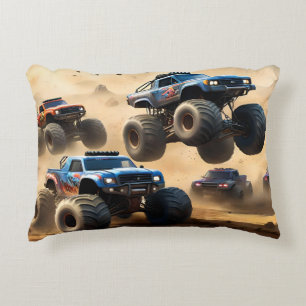 Monstertrucks racen in de woestijn, accent kussen